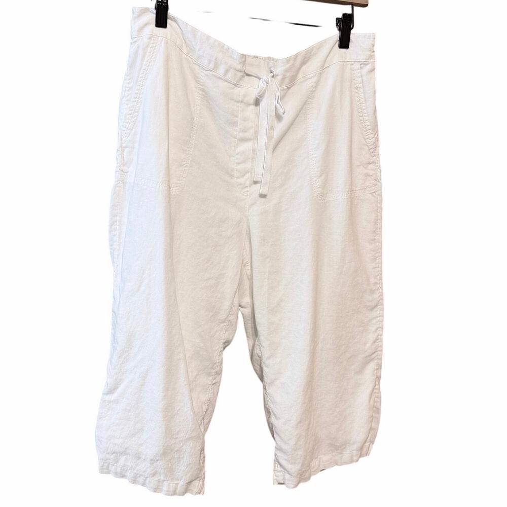 Kim Rogers white cotton linen lyocell pull on cropped capri fully lined medium